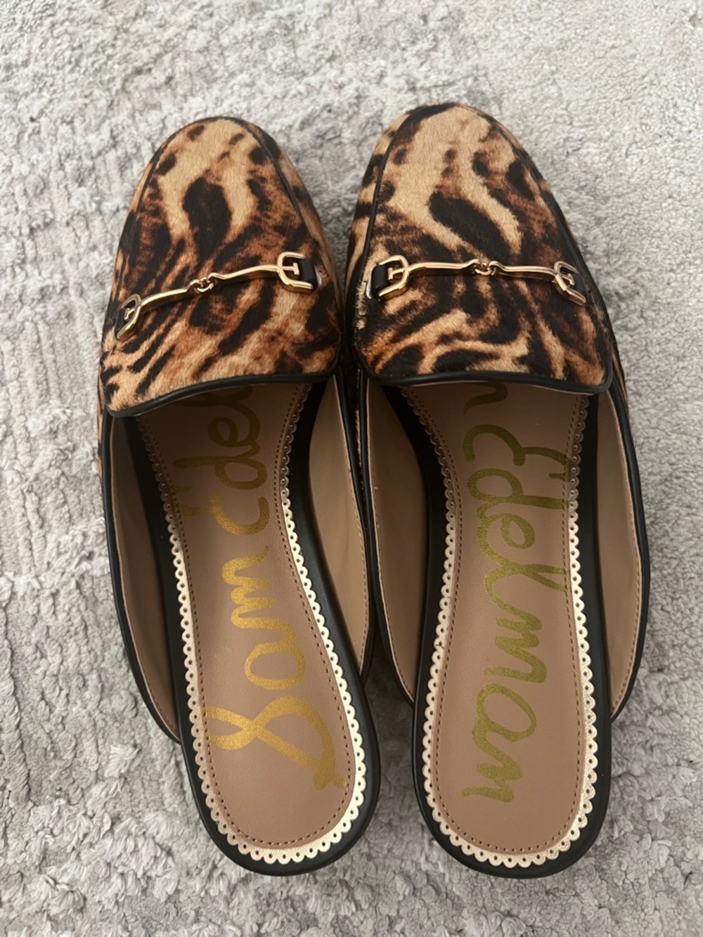 Sam Edelman Leopard-Print Slip-On Mules with Gold